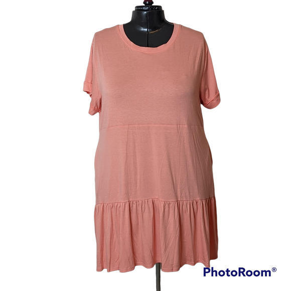 Beayou Peach Knit Loose Fit Casual T-shirt Dress with Pockets Size 2XL NWT - Picture 1 of 4